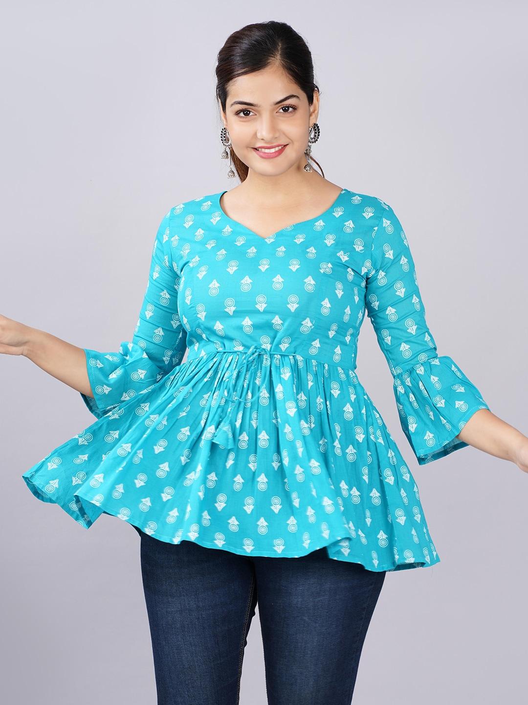 christeena-teal-&-white-floral-printed-cotton-empire-top