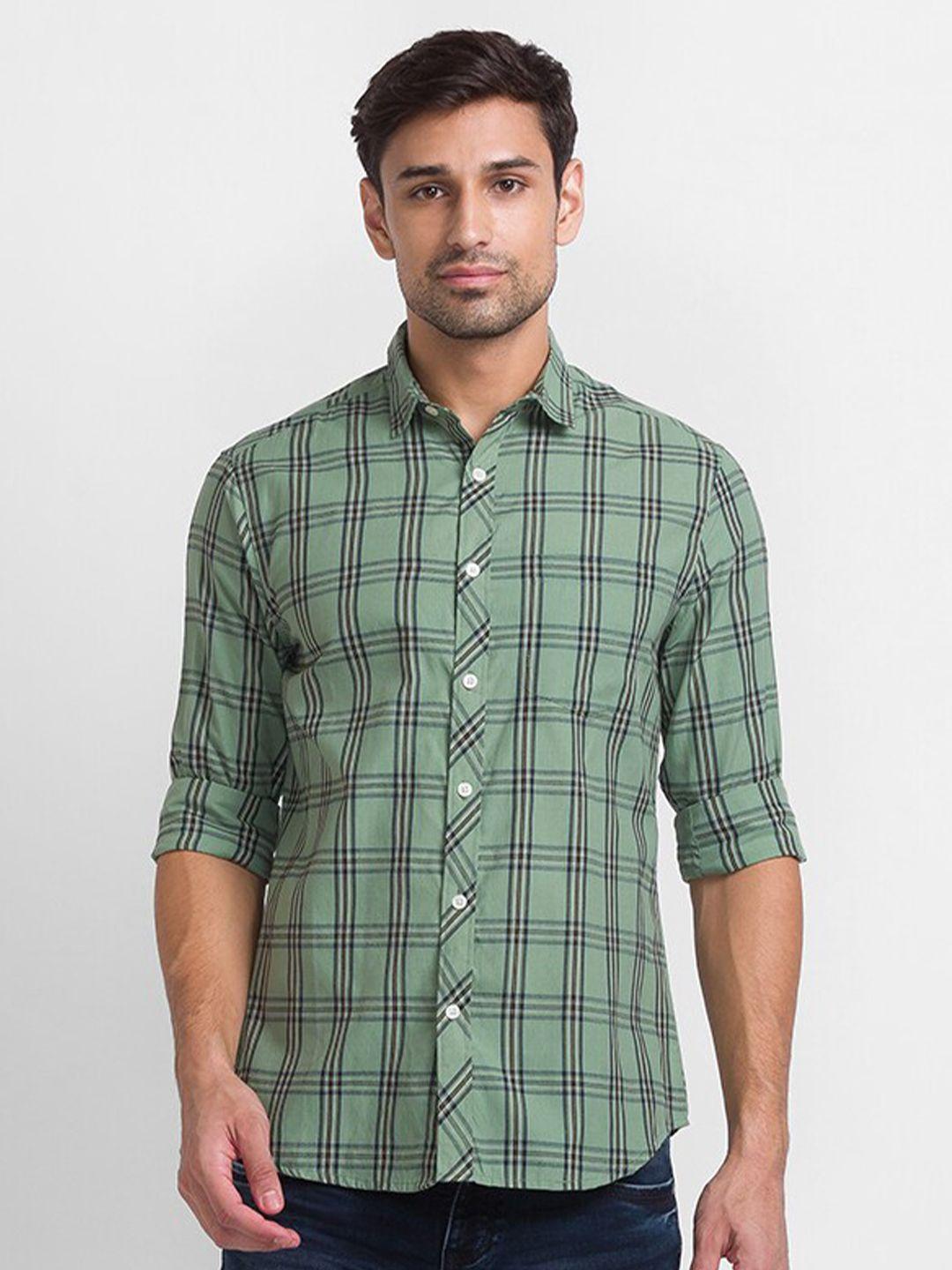 globus-men-green-regular-fit-tartan-checked-casual-shirt
