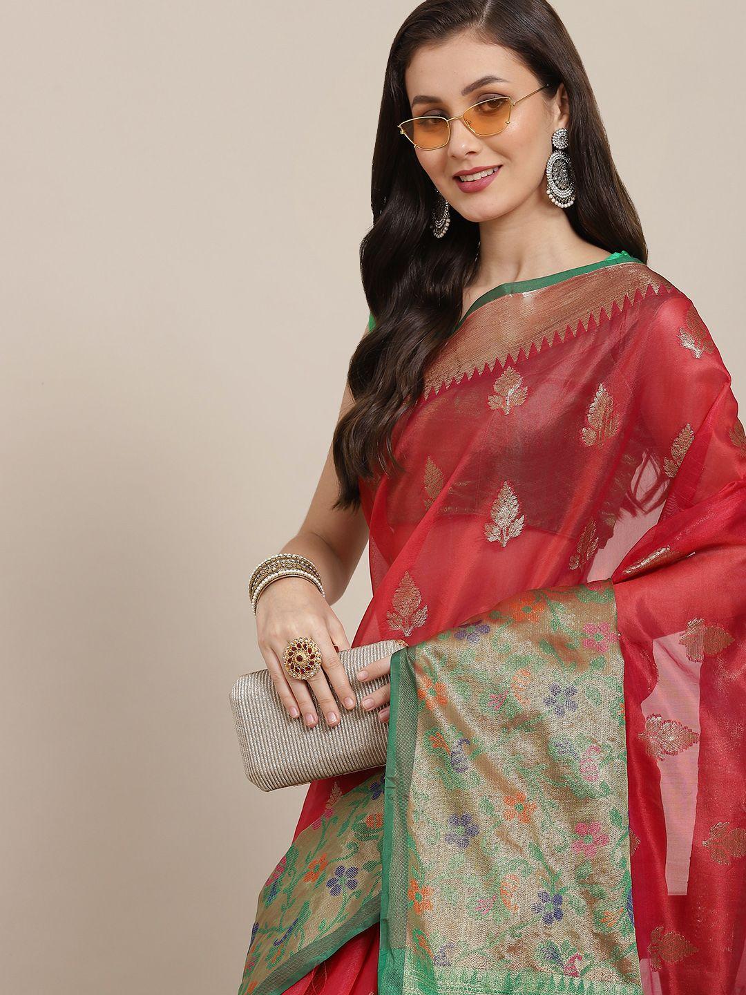 silk-land-red-&-green-floral-zari-art-silk-banarasi-saree