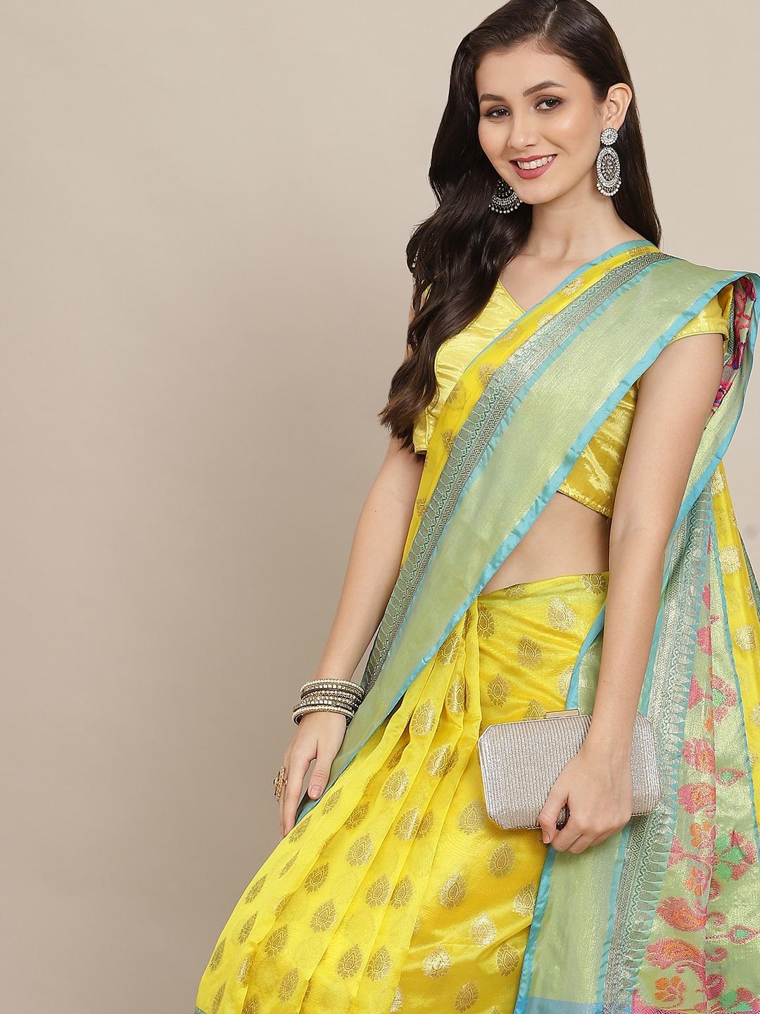 silk-land-yellow-&-turquoise-blue-ethnic-motifs-zari-art-silk-banarasi-saree