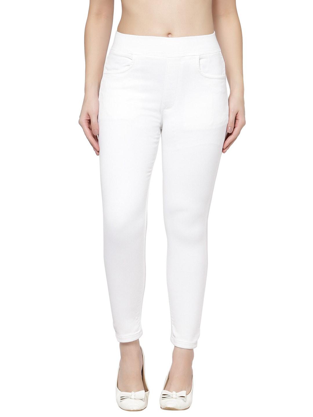 prag-&-co-women-white-solid-skinny-fit-super-combed-cotton-jeggings