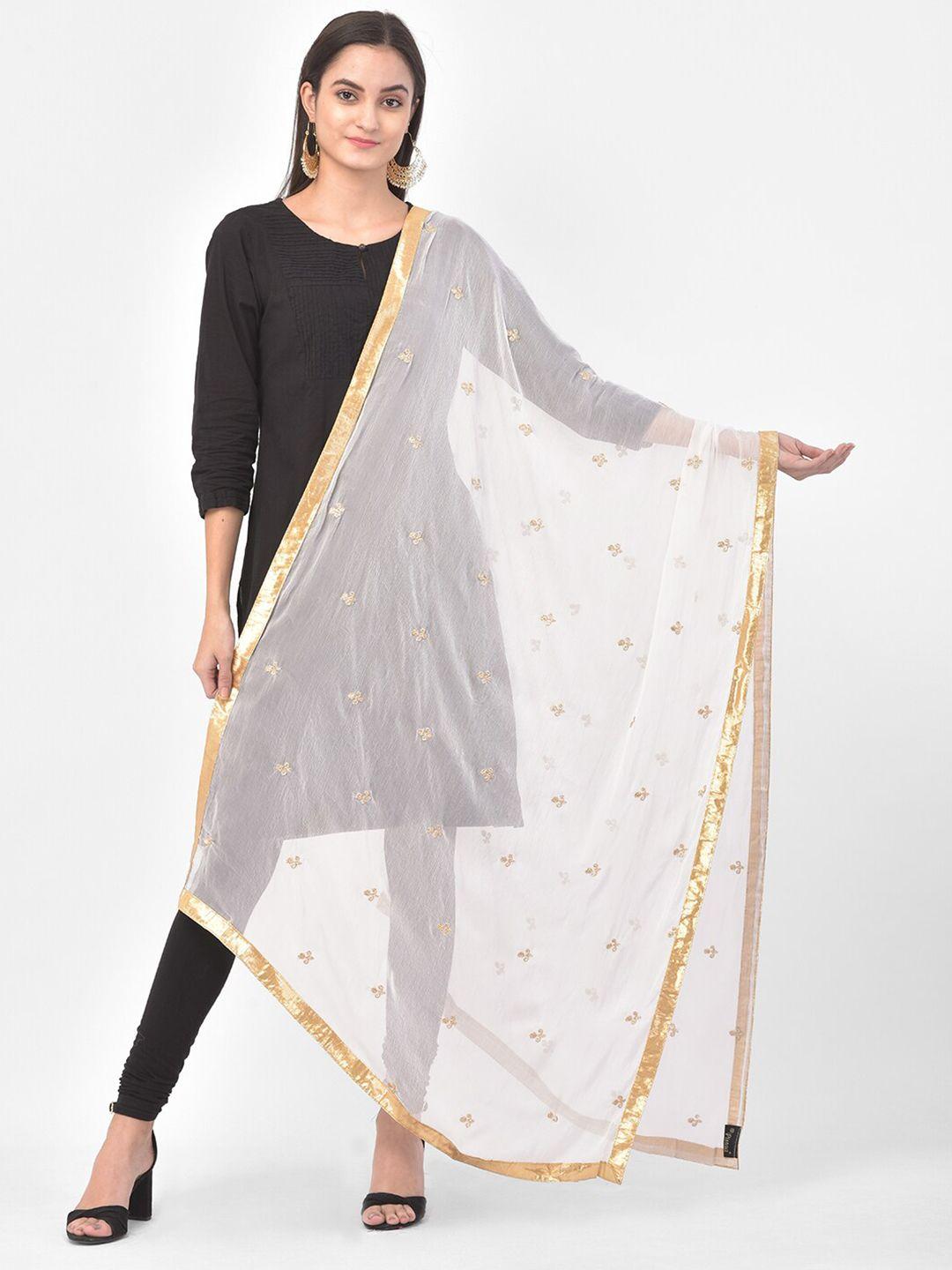 pistaa-white-&-gold-toned-ethnic-motifs-embroidered-dupatta-with-gotta-patti