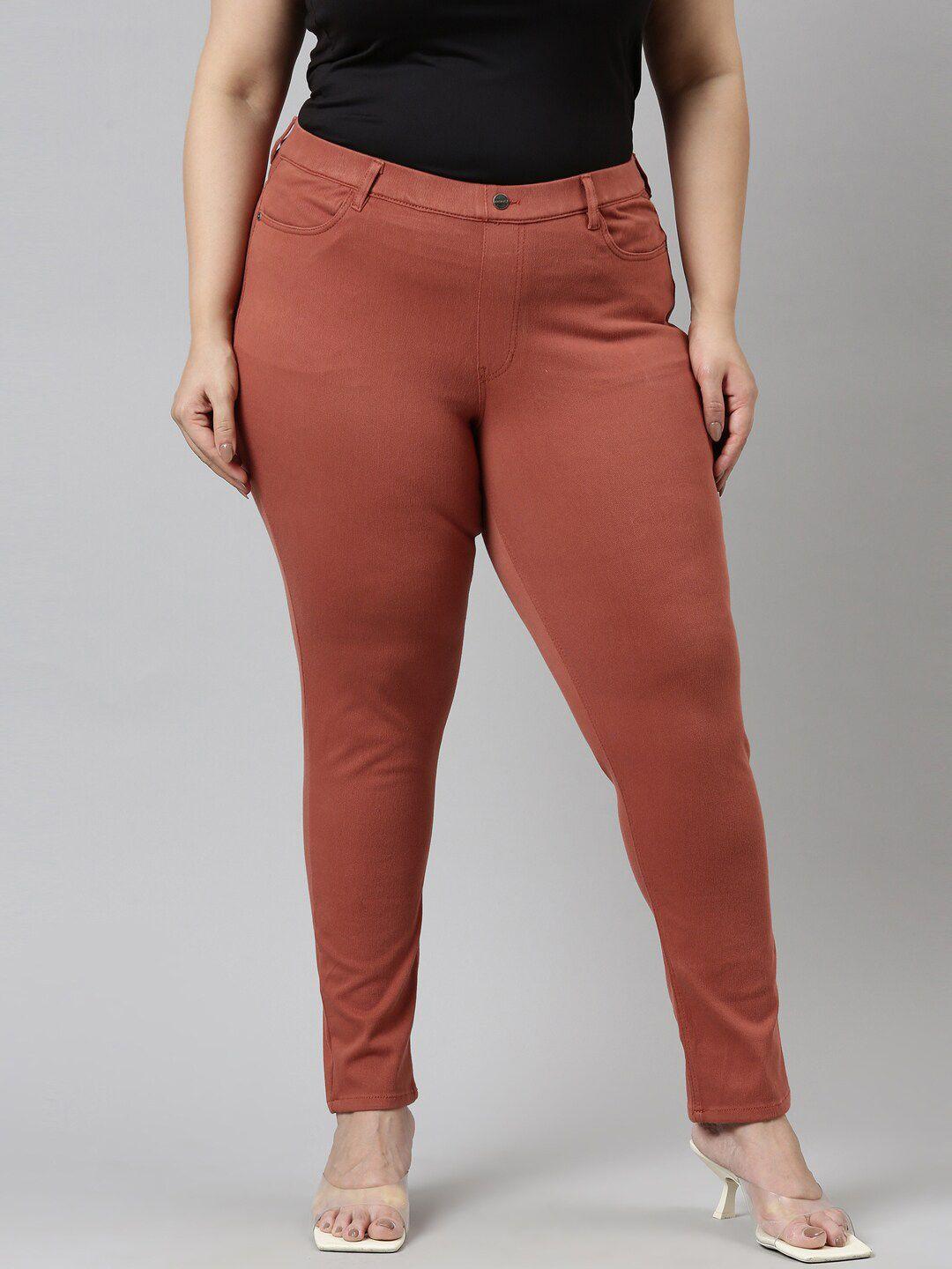 go-colors-women-rust-colored-solid-slim-fit-jeggings