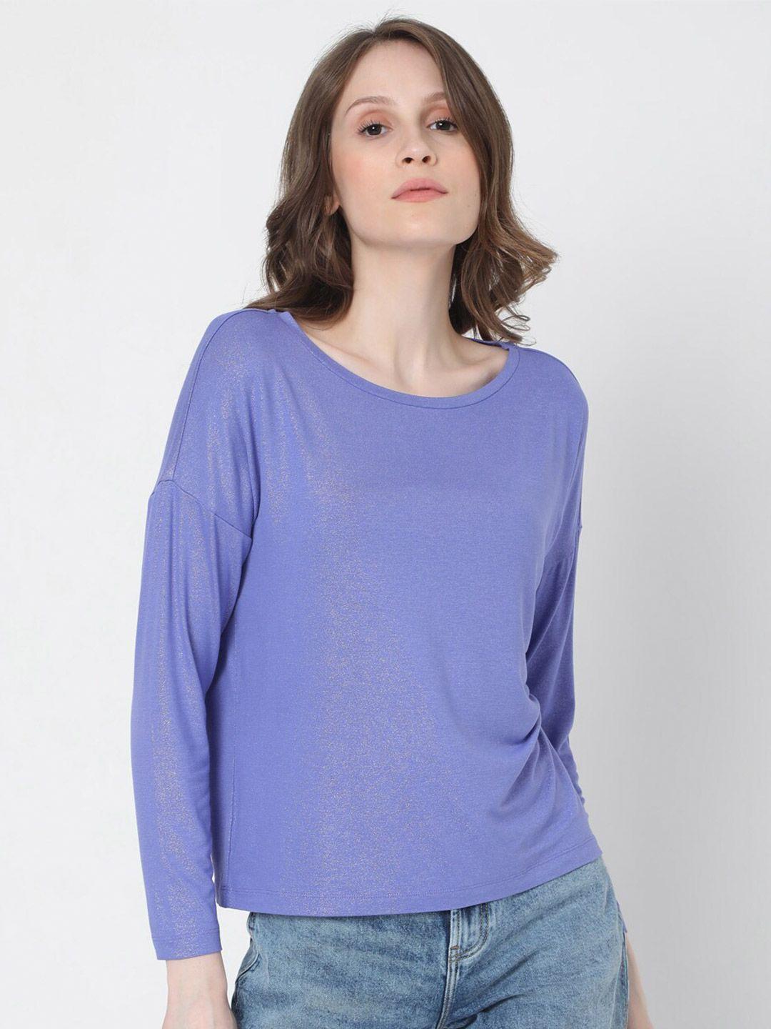 vero-moda-blue-extended-sleeves-solid-sheen-top