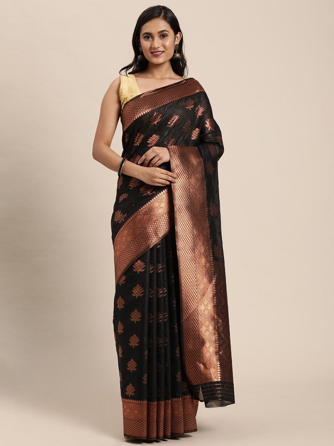 gajarai-black-&-copper-toned-woven-design-zari-silk-blend-banarasi-saree