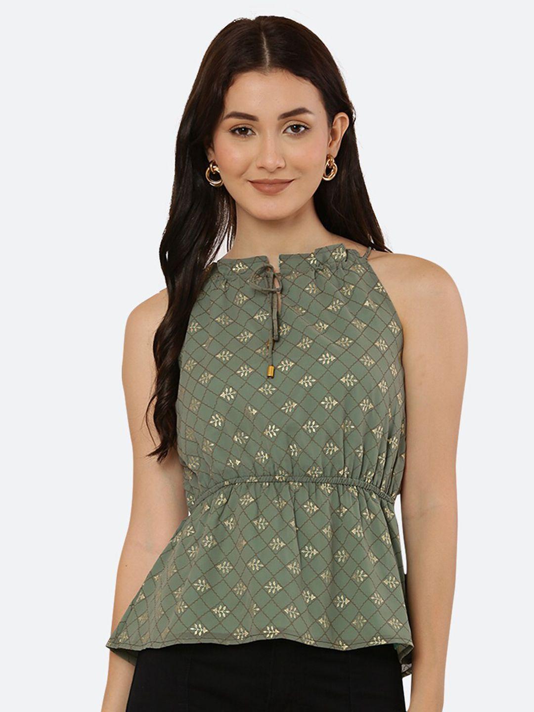 raassio-women-green-print-styled-back-top