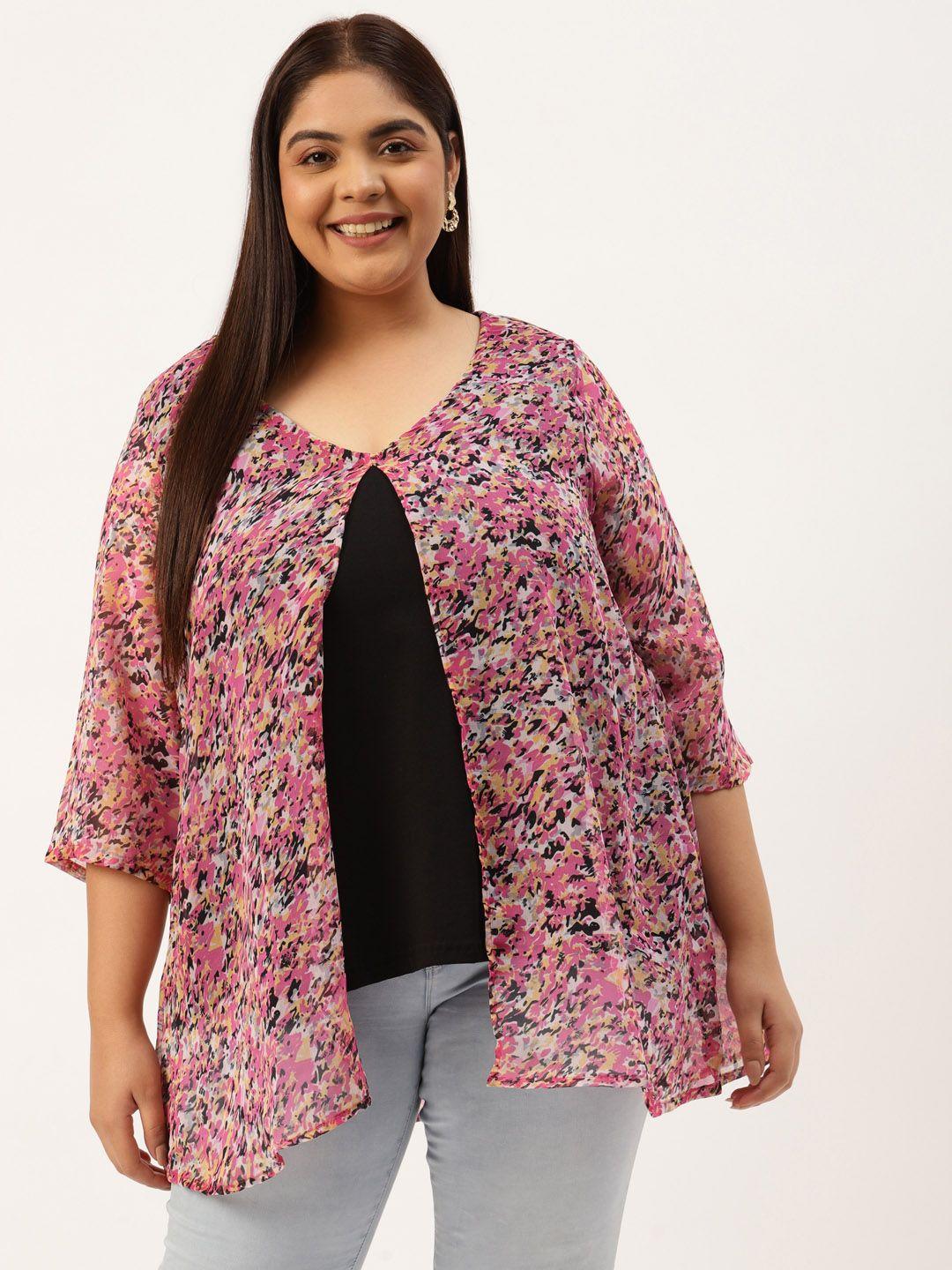 therebelinme-plus-size-black-&-pink-floral-print-layered-longline-a-line-top