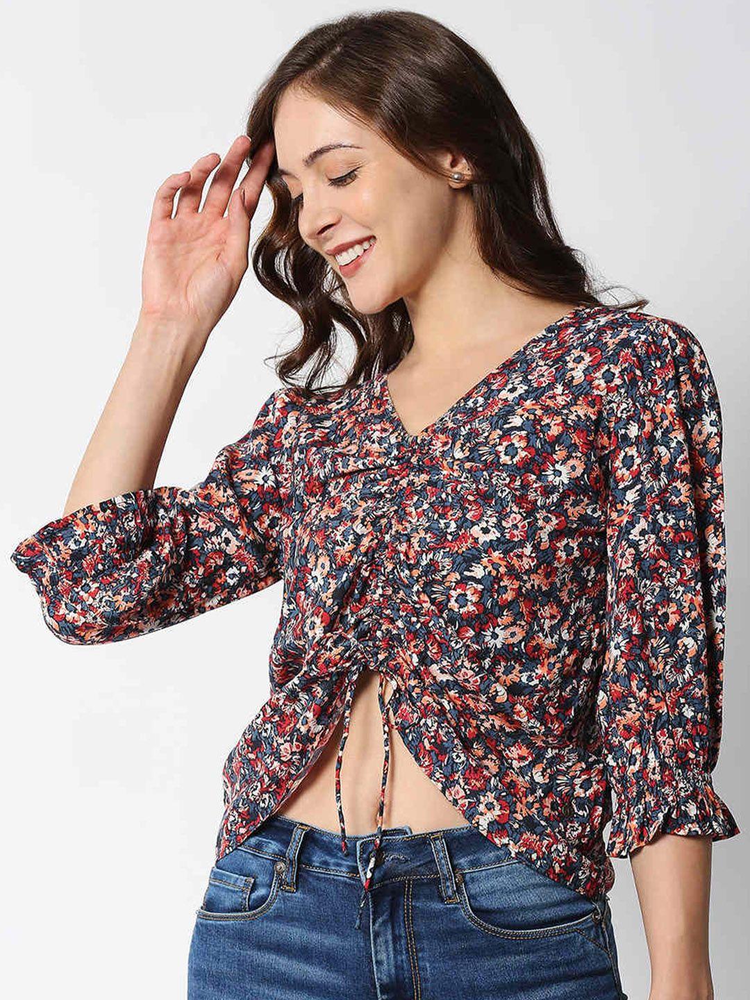 pepe-jeans-women-red-floral-print-crop-top