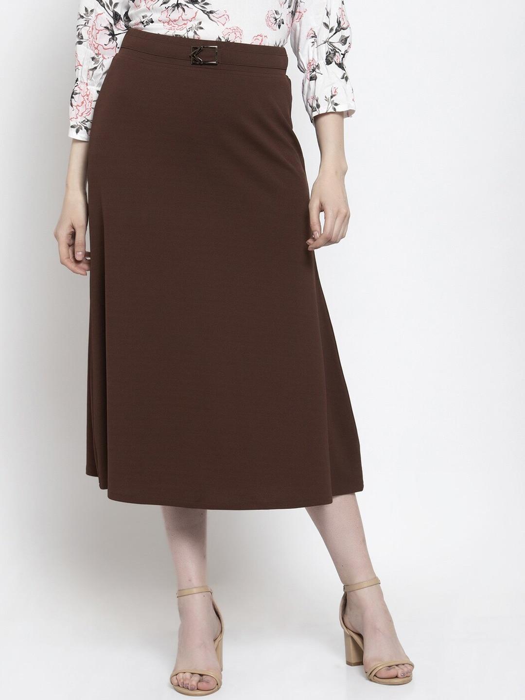 Westwood Women Brown Solid Midi A-Line Skirt