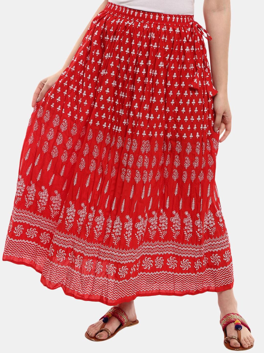 V-Mart Women Red Ethnic Printed Maxi Flared Skirts