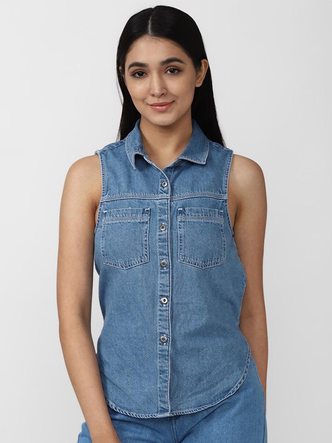 AMERICAN EAGLE OUTFITTERS Women Blue Sleeveless Casual Shirt