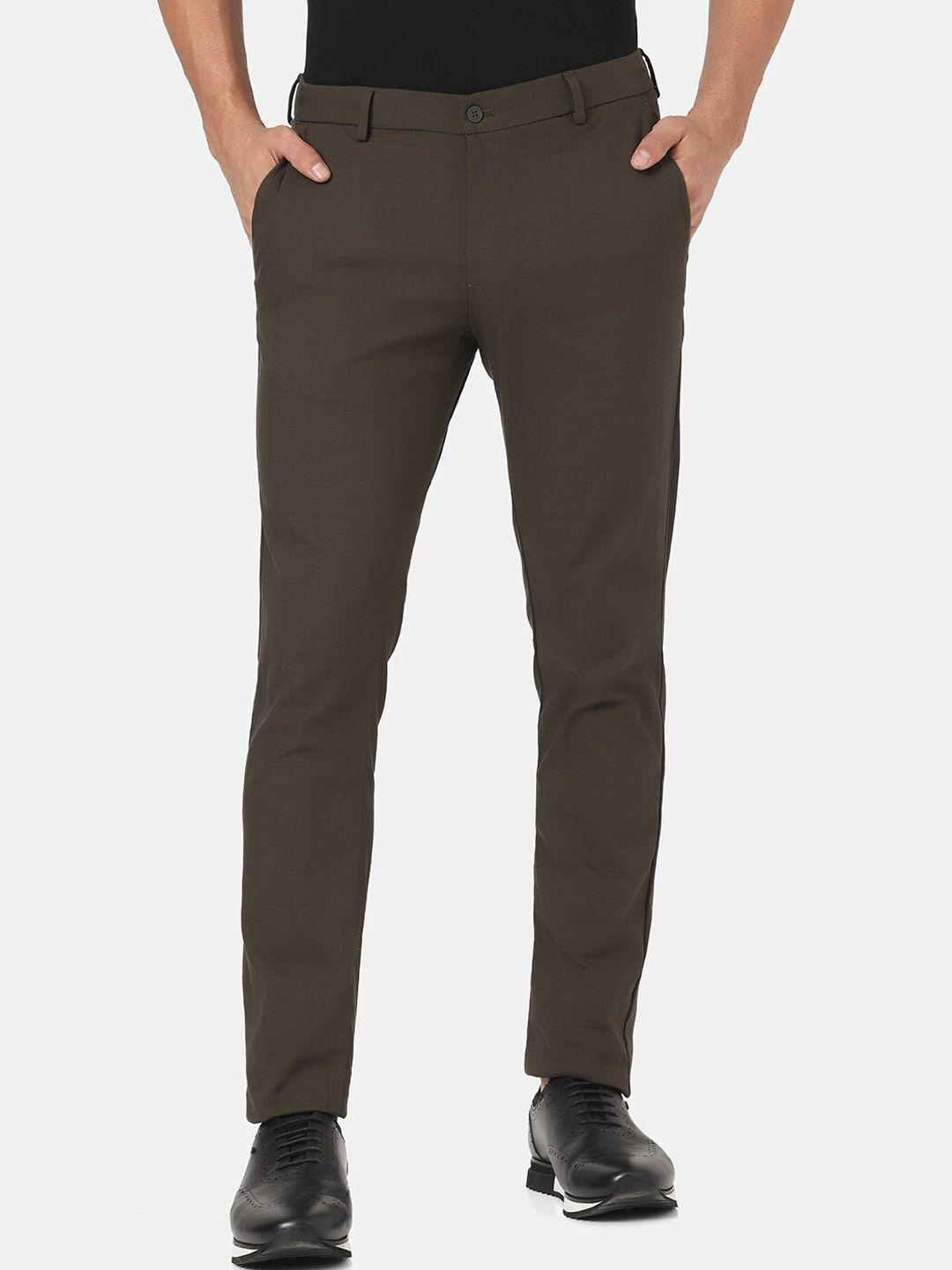 Blackberrys TechPro Collection Men Olive Green Slim Fit Low-Rise Trousers