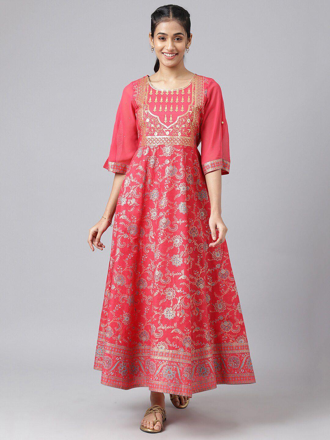 AURELIA Women Pink Ethnic Motifs Maxi Dress