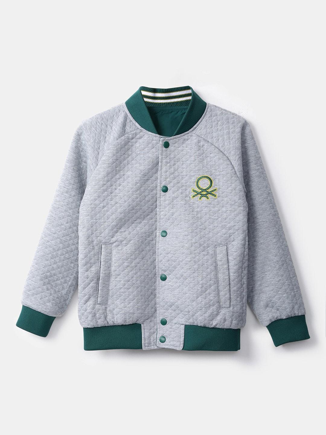 United Colors of Benetton Boys Teal Grey Bomber Jacket