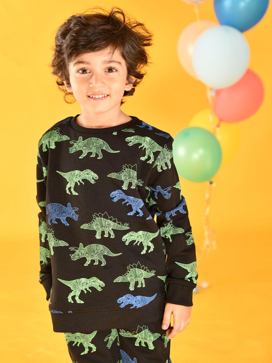 Anthrilo Boys Brown & Green Dinosaur Printed Top with Trouser