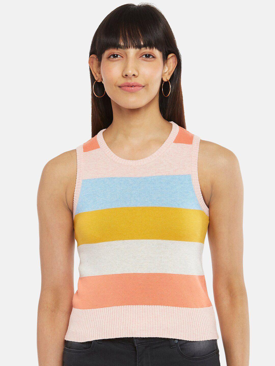 people-women-peach-coloured-&-blue-striped-top