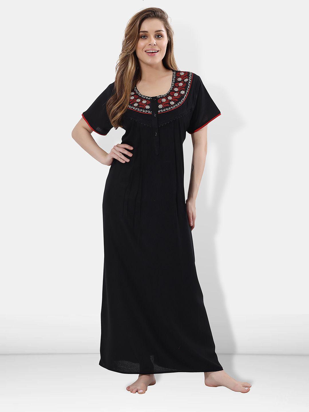 be-you-women-black-embroidered-maxi-nightdress