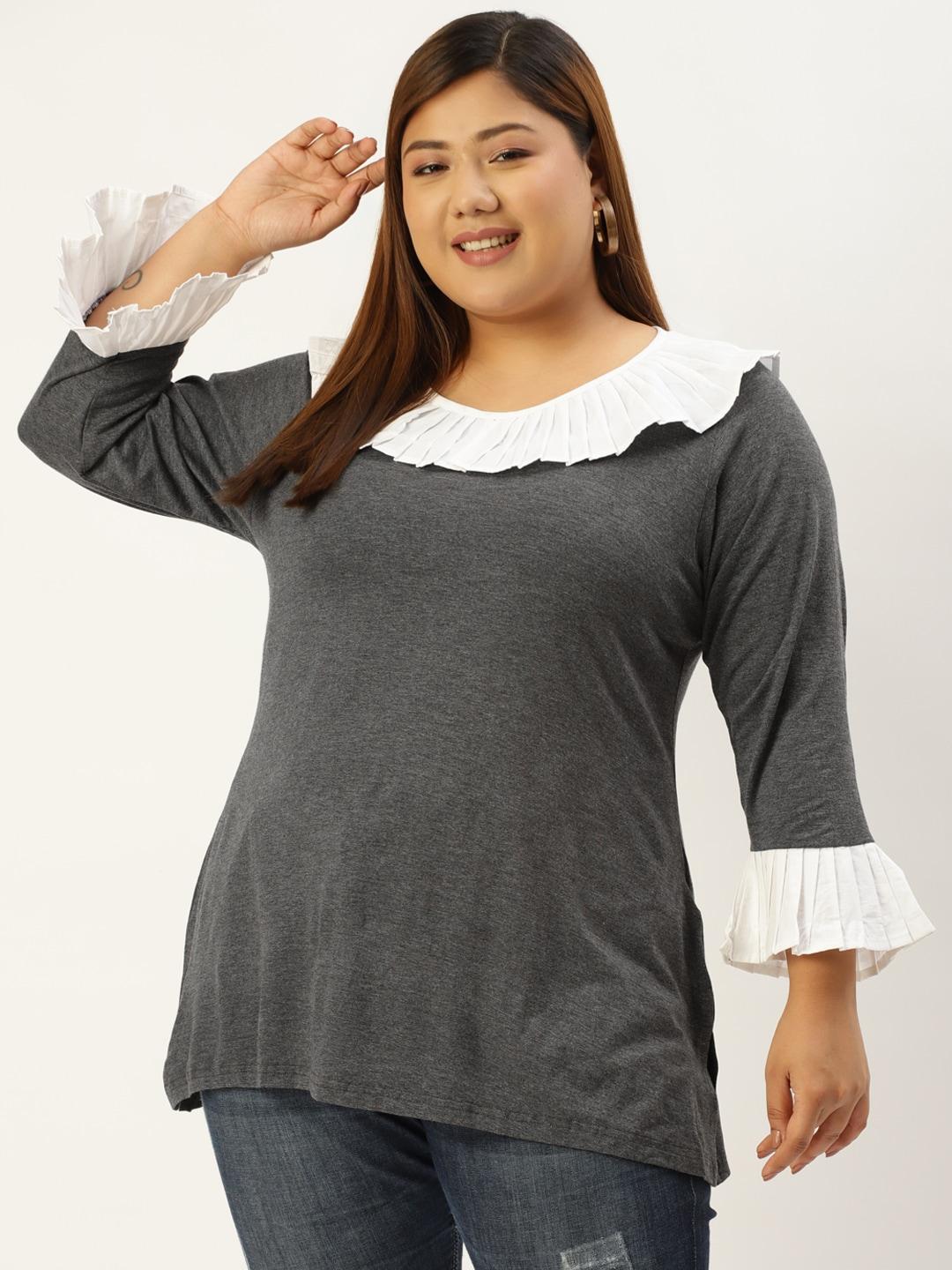 theRebelinme Plus Size Women Charcoal Grey Solid Top