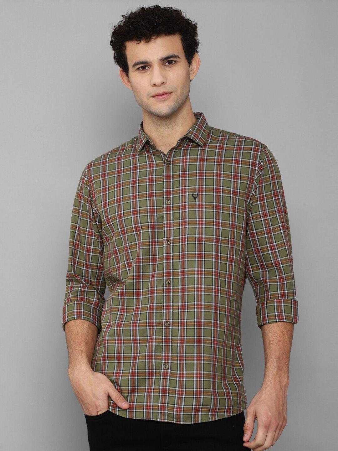allen-solly-men-olive-green-slim-fit-tartan-checked-casual-shirt