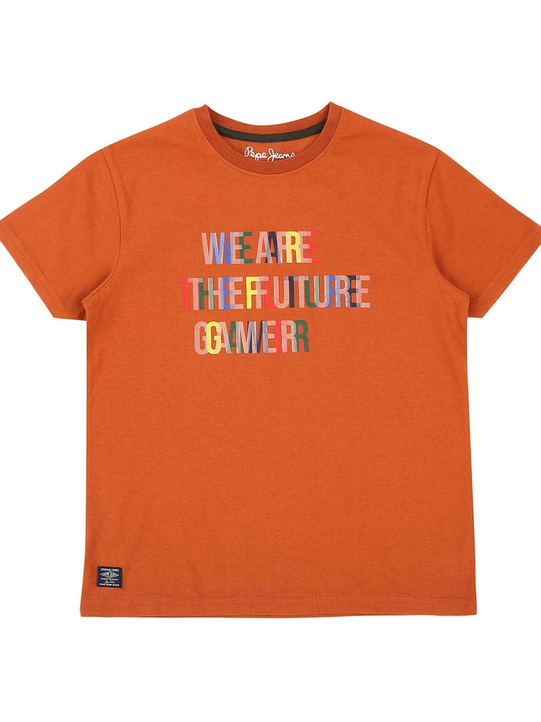 Pepe Jeans Boys Orange Typography Printed T-shirt
