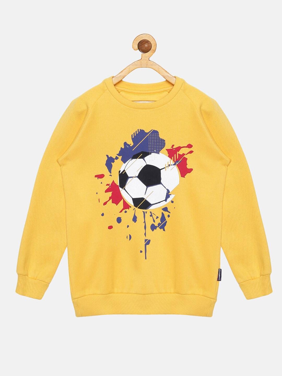 KiddoPanti Boys Mustard Printed Sweatshirt