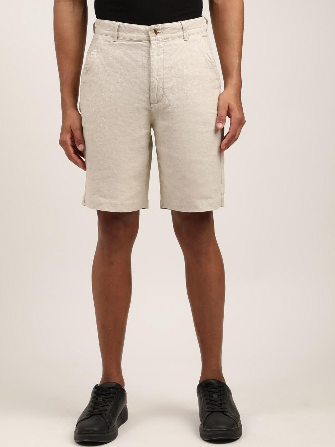 harsam-men-beige-linen-shorts