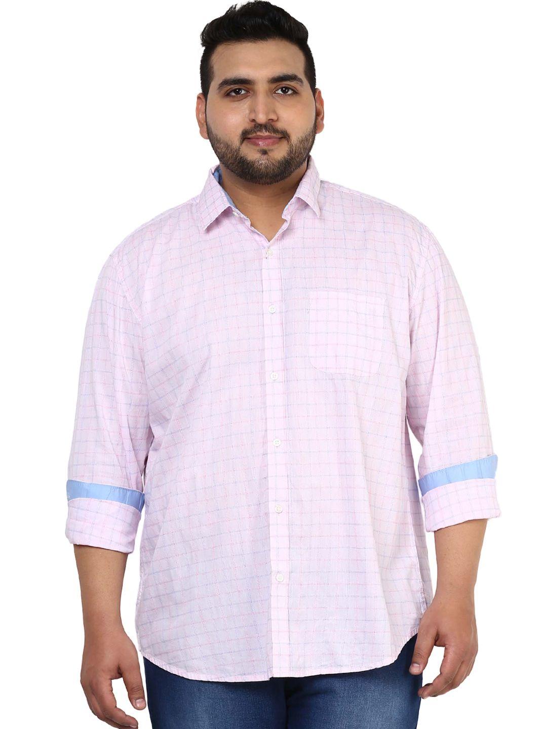john-pride-plus-size-men-pink-smart-fit-checked-casual-shirt