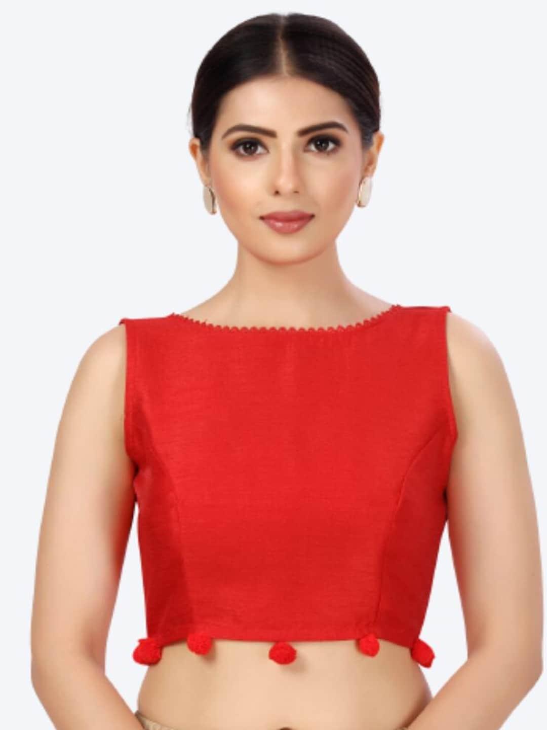 Studio Shringaar Women Red Solid Sleeveless Saree Blouse