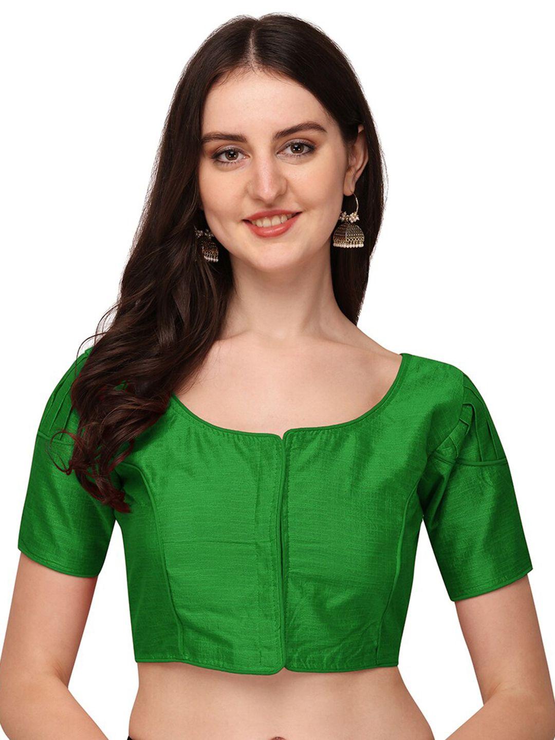 pujia-mills-women-green-solid-readymade-saree-blouse