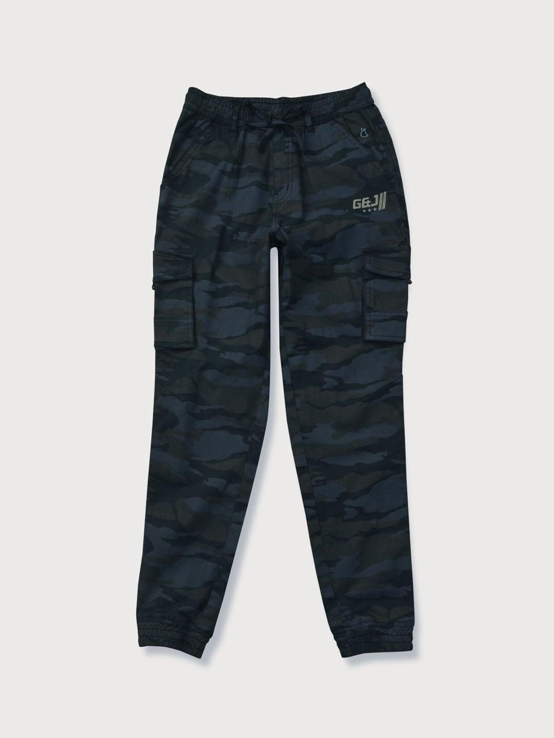 Gini and Jony Boys Navy Blue Camouflage Printed Cargos Trousers