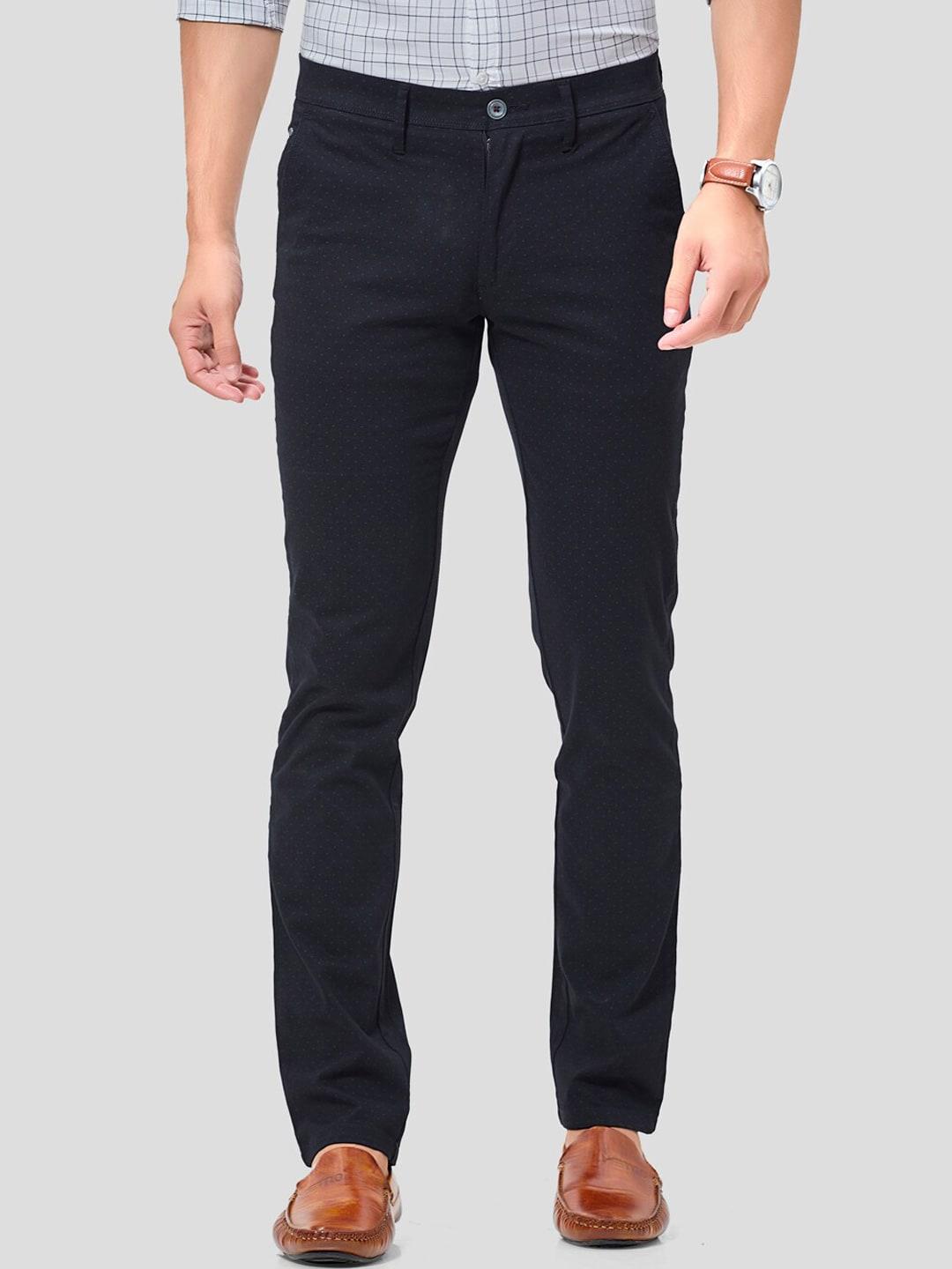 Oxemberg Men Black Printed Smart Slim Fit Chinos Trousers