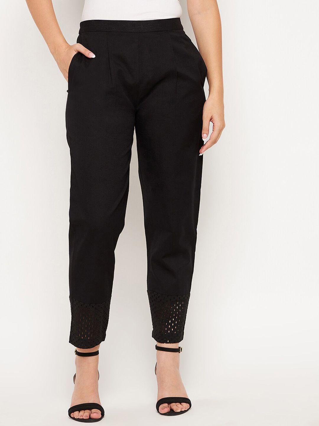 WineRed Women Black Smart High-Rise Easy Wash Trousers