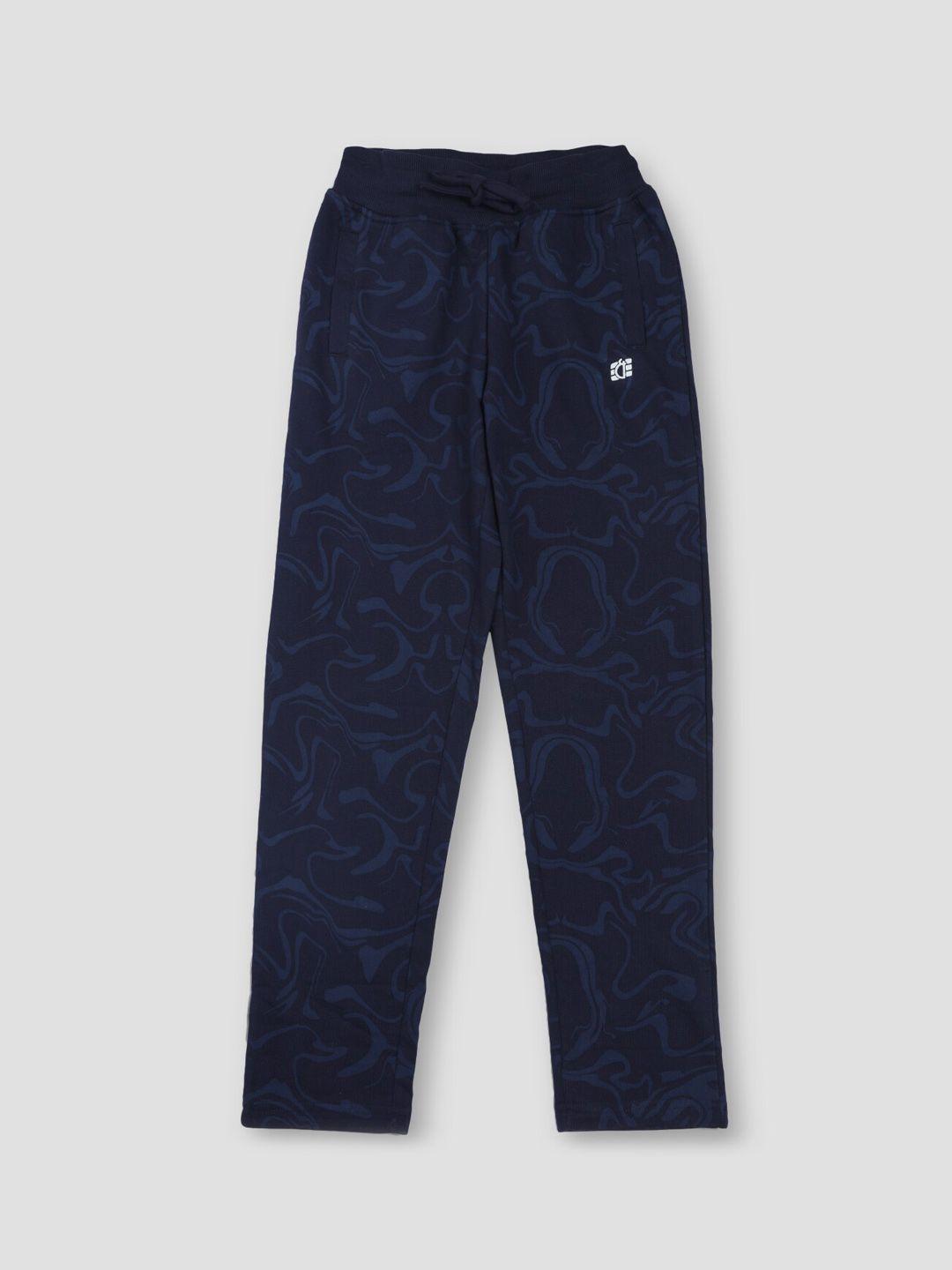 Gini and Jony Boys Navy Blue Abstract Printed Cotton Track Pants