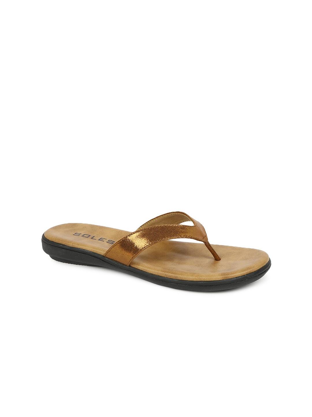 SOLES Women Bronze-Toned T-Strap Flats