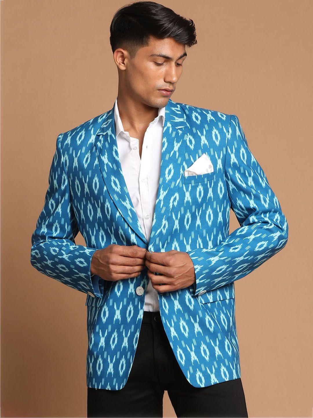 VASTRAMAY Men Blue Printed Single-Breasted  Blazers