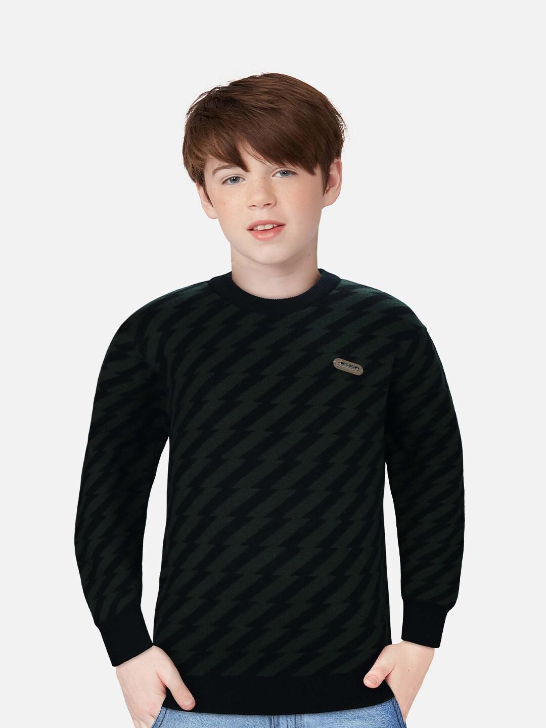 Gini and Jony Boys Black & Green Printed Pullover Sweater