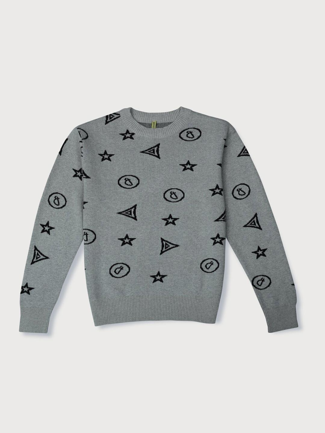 Gini and Jony Boys Grey & Black Printed Pullover Sweater