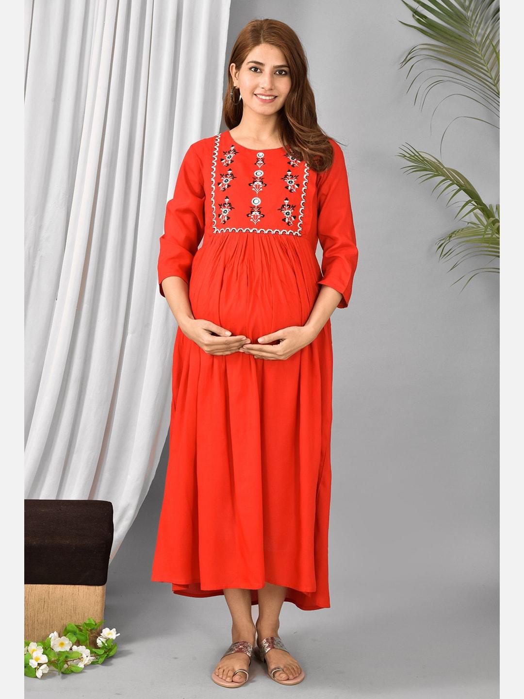 kalini-red-layered-maternity-a-line-midi-dress
