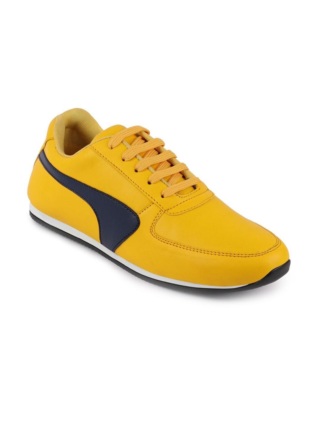 FAUSTO Men Yellow Colourblocked PU Sneakers