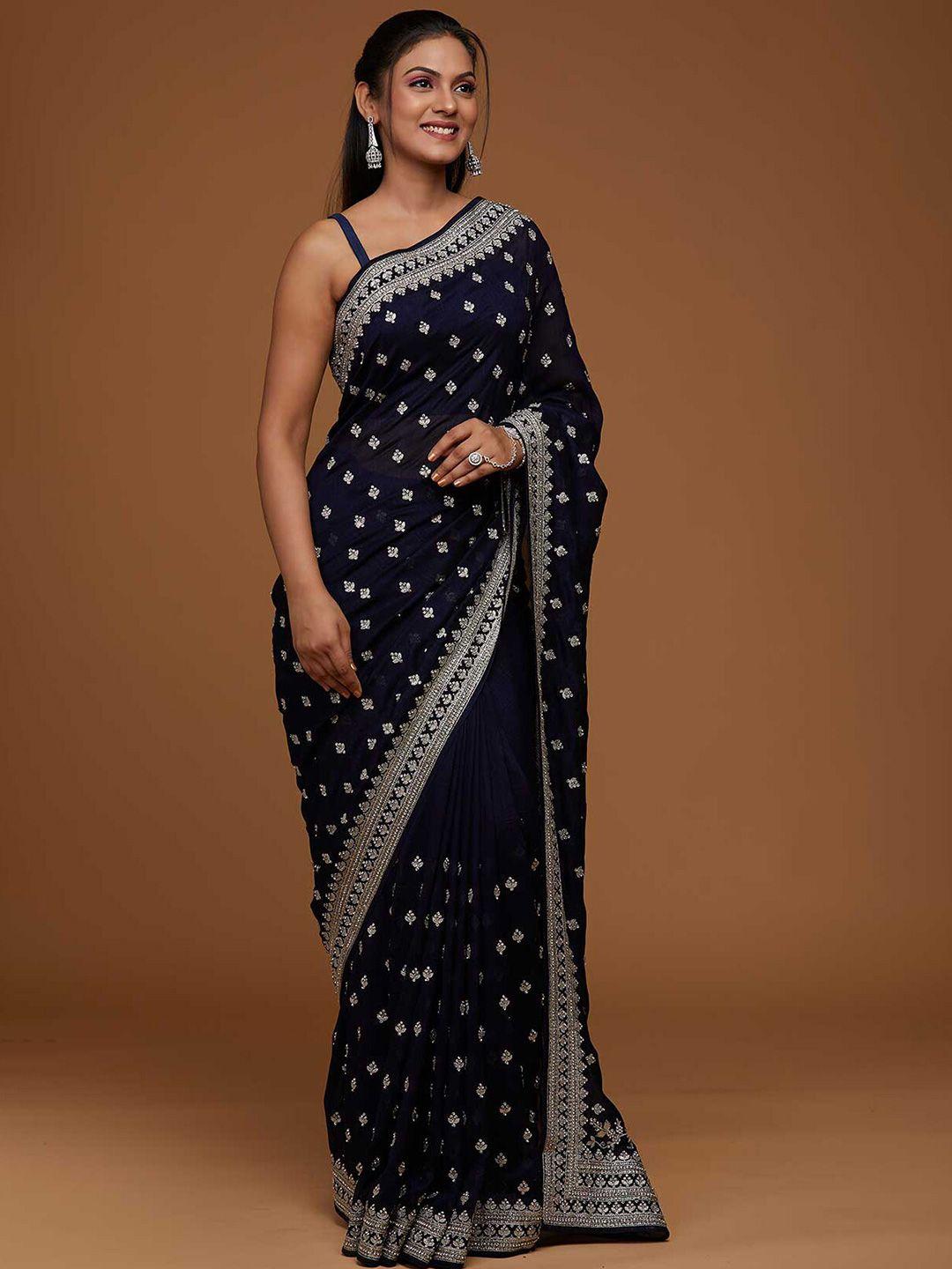 koskii-women-navy-blue-&-silver-toned-floral-zari-art-silk-heavy-work-saree