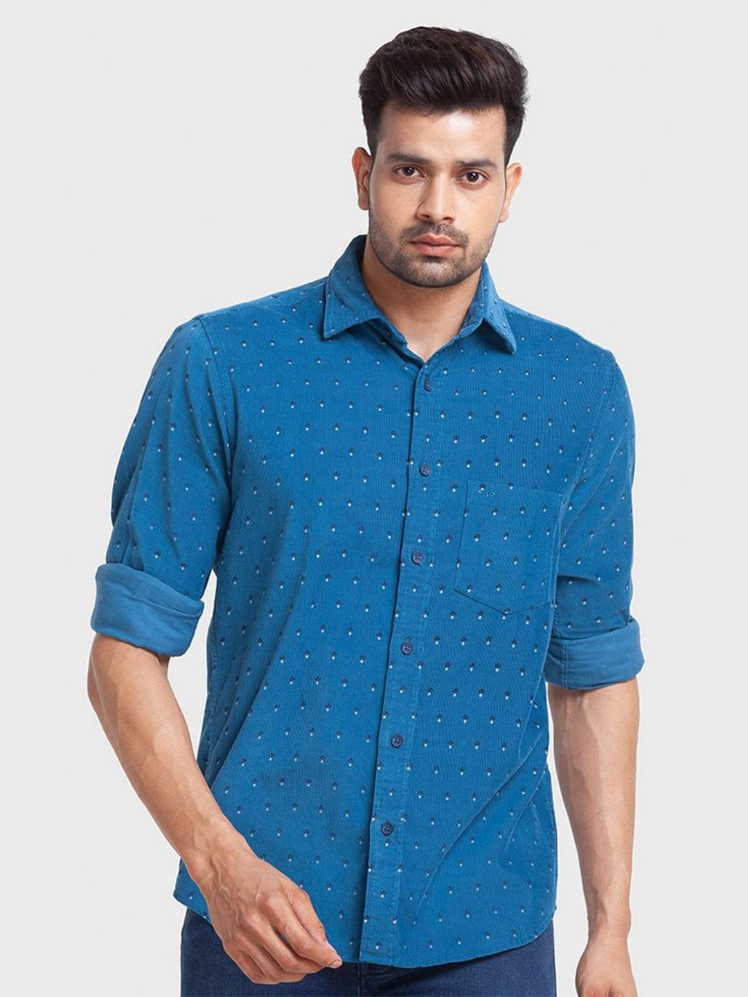 colorplus-men-blue-tailored-fit-printed-casual-shirt