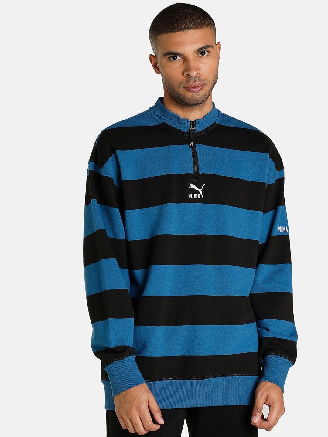 Puma Men Blue Striped Cotton Sweatshirt