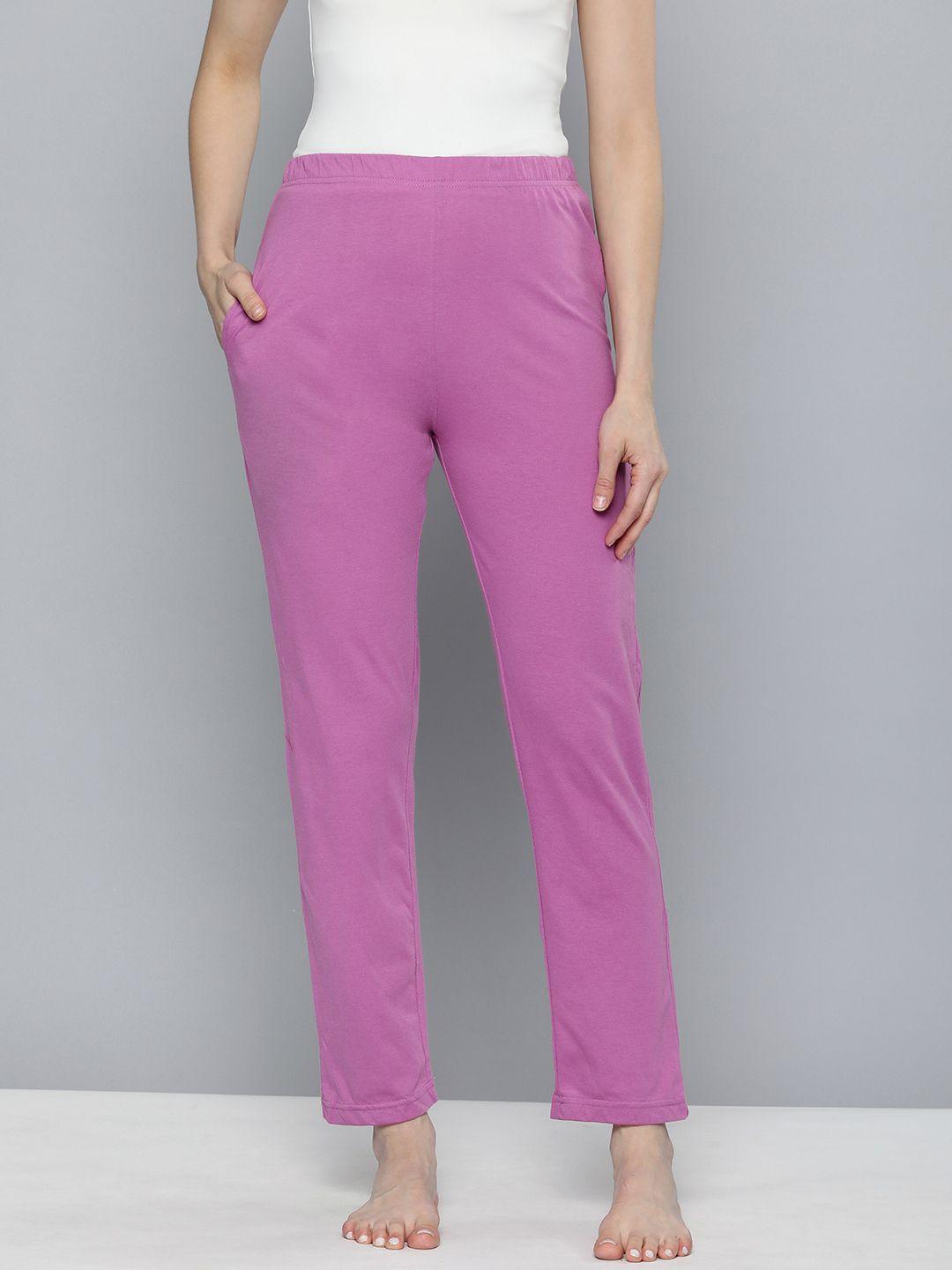 HERE&NOW Women Pure Cotton Solid Mid Rise Lounge Pants