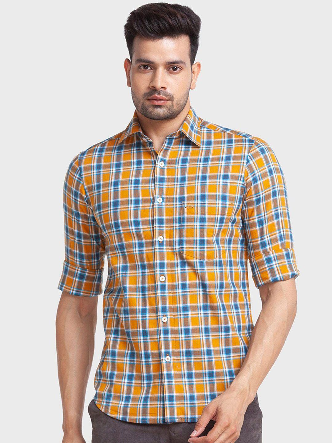 colorplus-men-yellow-tailored-fit-tartan--checked-casual-shirt