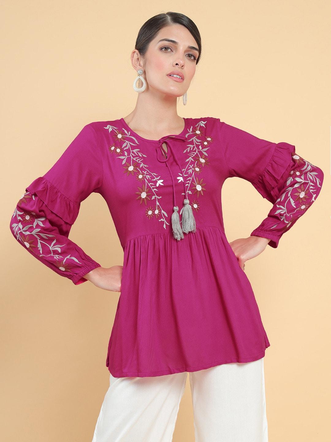 soch-women-pink-viscose-rayon-embroidered-tunic