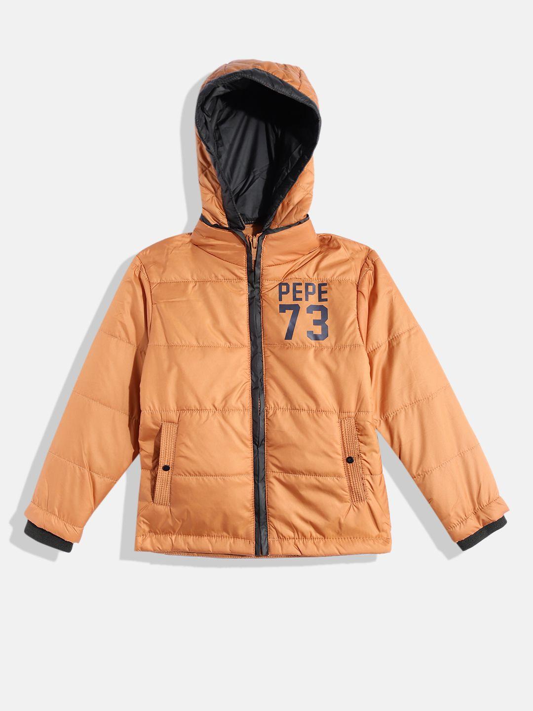 Pepe Jeans Boys Brand Logo Printed Padded Jacket with Detachable Hood