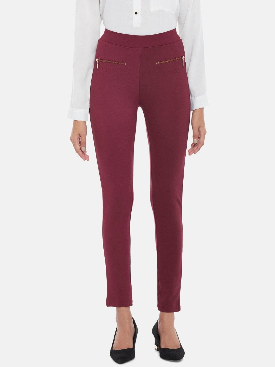 Annabelle by Pantaloons Women Maroon Solid Skinny-Fit Jeggings