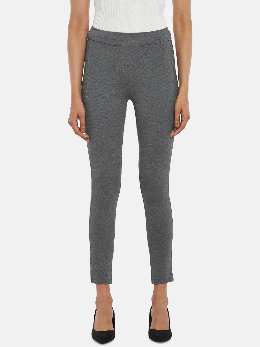 annabelle-by-pantaloons-women-grey-solid-ankle-length-skinny-fit-treggings