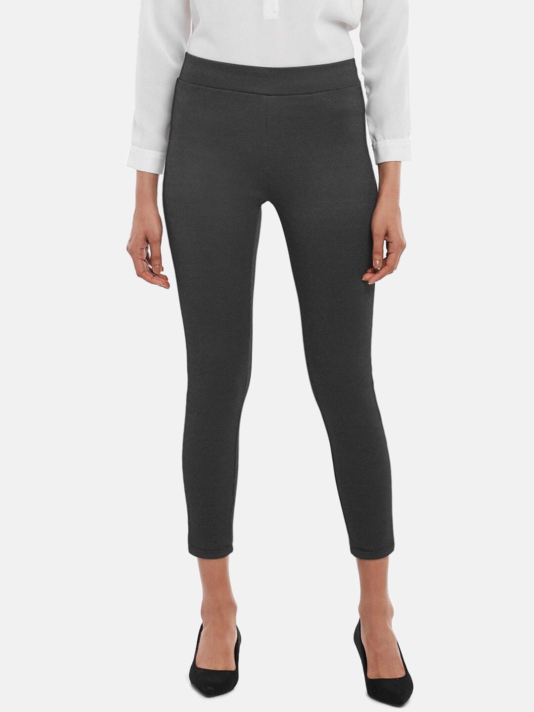 annabelle-by-pantaloons-women-charcoal-grey-checked-skinny-fit-treggings