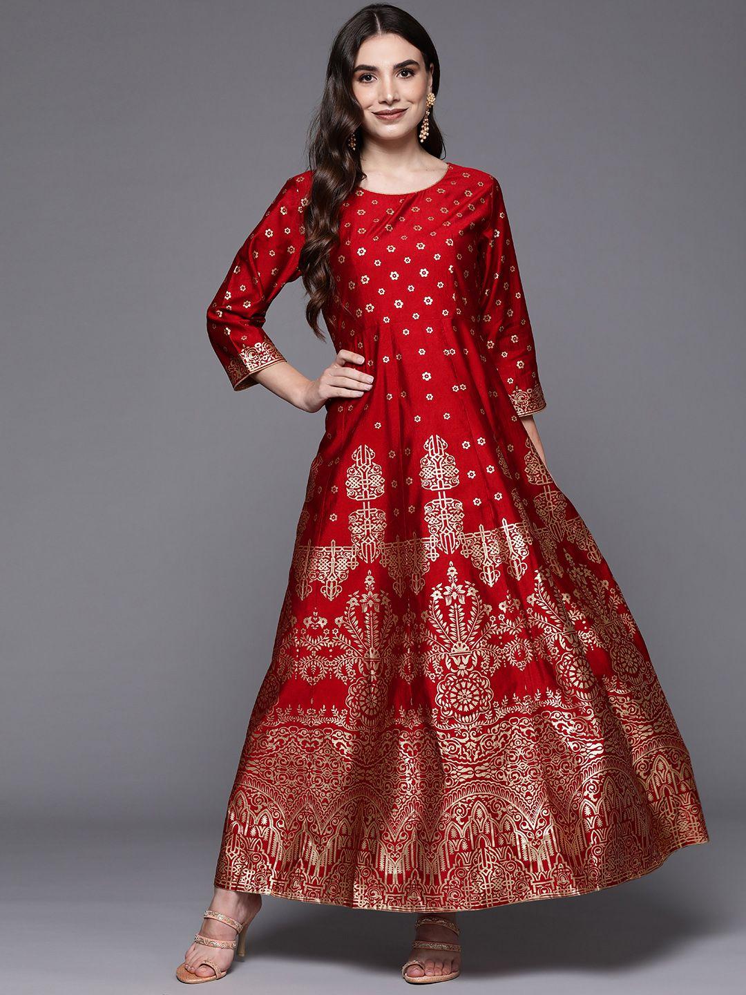 Indo Era Red & Gold-Toned Ethnic Motifs Liva Ethnic A-Line Maxi Dress